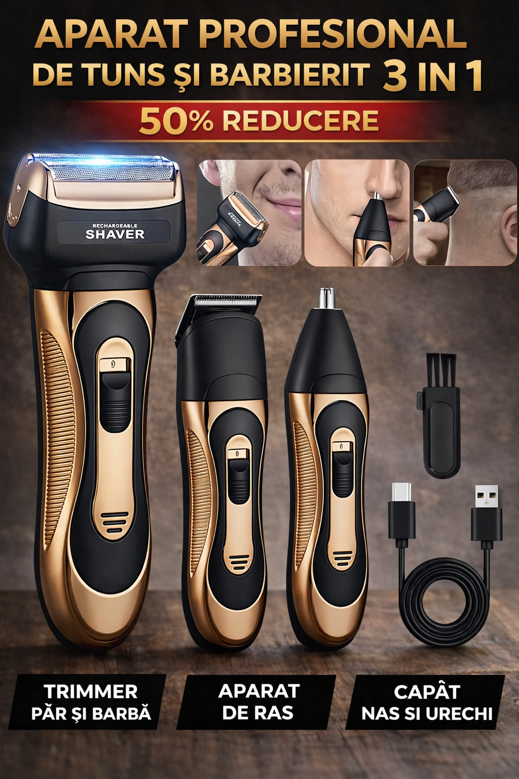 Aparat Profesional de Tuns si Ras 3 in 1