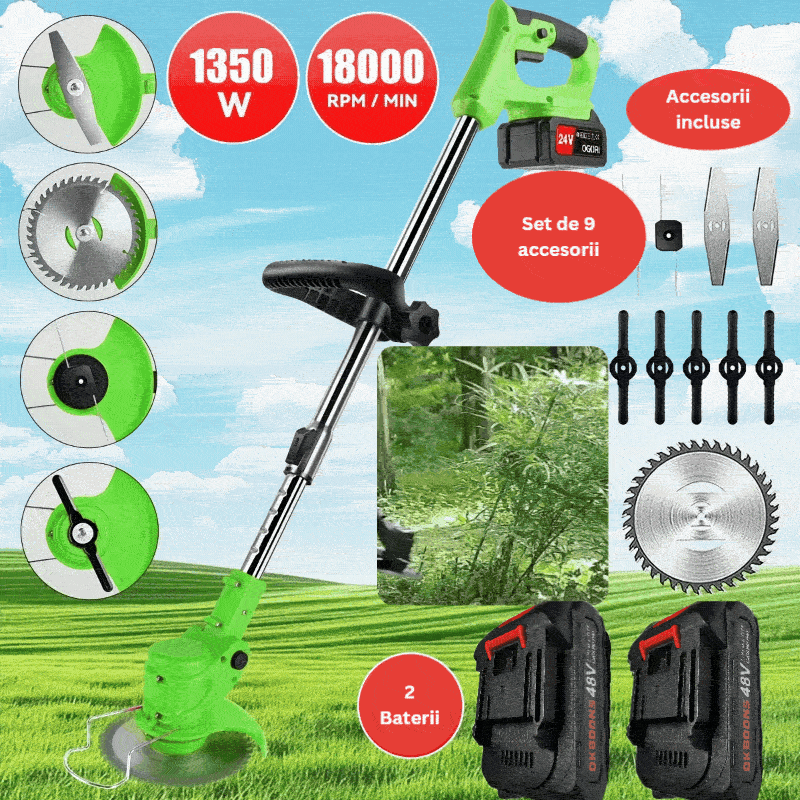 Motocoasa Electrica 9 in 1 cu 2 Acumulatori