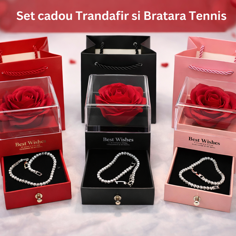 Set Cadou Trandafir si Bratara Tennis